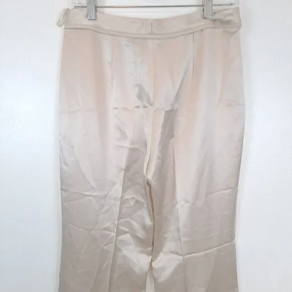 Worth Shiny Silky Solid Cream Hook Eye Straight Classic Pants Trousers - Picture 4 of 7